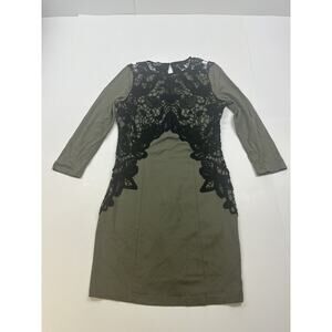 BEBE Olive Green Bodycon Dress Black crochet lace size Medium